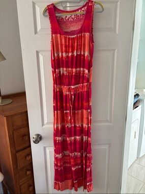 Sleeveless Tie-Dye Maxi Dress in Pink & Orange